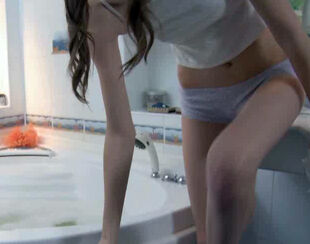 Lean teenager hottie draining her crimson gash in a tub