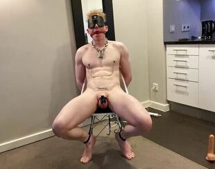 Faggot victim in purity bound up on stool ball-gagged and