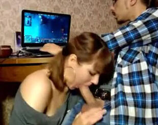 Russian coed doing oral job for her dearest boyfriend, under